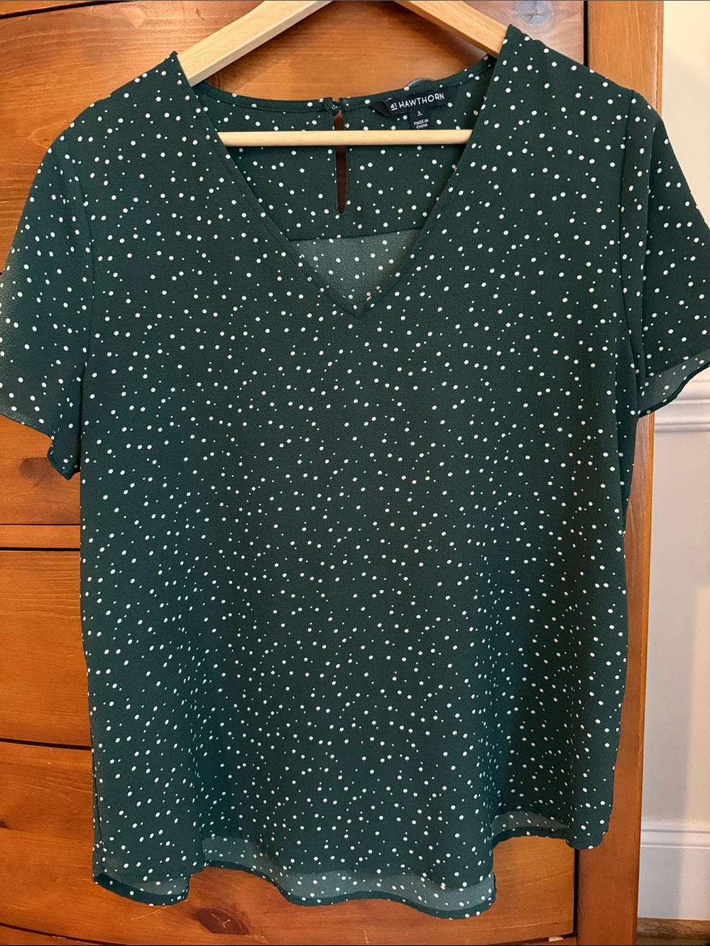 41 Hawthorn Dark Green Polka Dot V-Neck Blouse